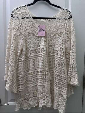 ADORA Ivory Crochet Lace Kimono Cardigan